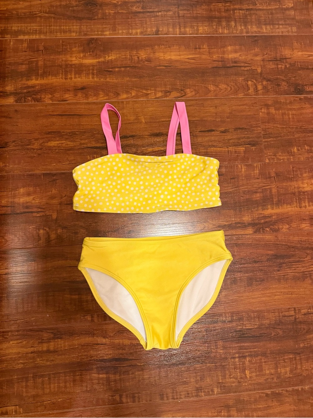 Cat & Jack Yellow Polka Dot Bikini Top with Pink Straps and Solid Yellow Bottom